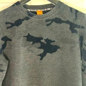 HUGO BOSS Pullover Crew Sweatshirt -Medium -Grey twill like texture-Flocked Camo